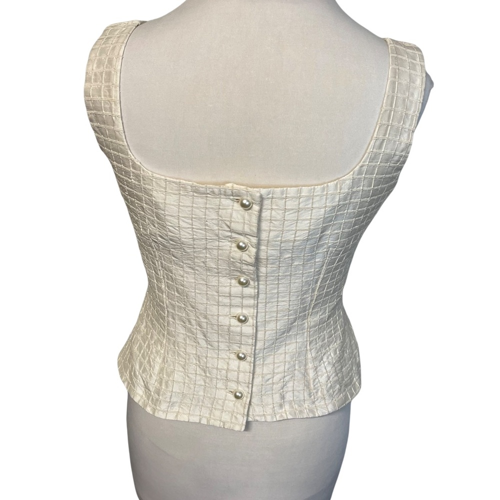 Vintage Bridesmaid Silk Textured Button Back Cropped Peplum Flair Top Cream M - Picture 6 of 8